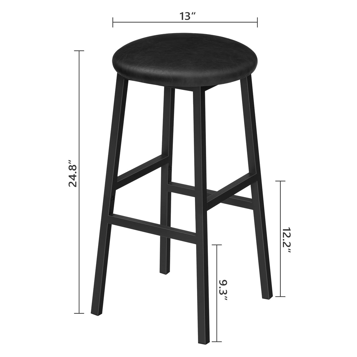 Bar Stools, 24.8 Inch PU Upholstered Breakfast Stools, Set of 2 Round Bar Chairs