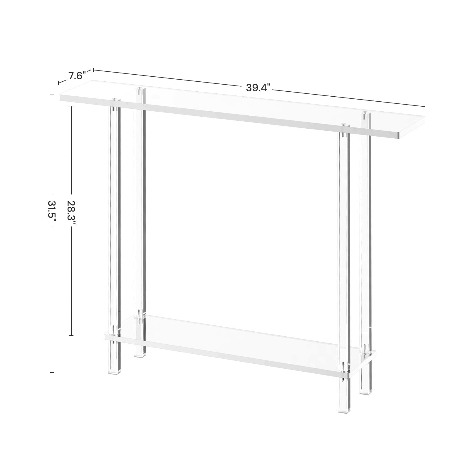 Acrylic Narrow Console Table - 39.4" Clear 2-Tier Entryway Table