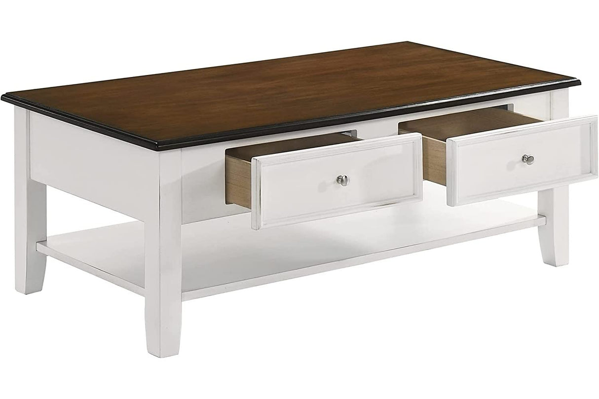 Evander Wood Coffee Table with Drawers and Storage, Two Tone Cream/Brown