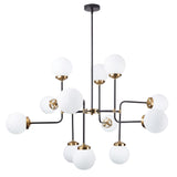 Light Fixture 12-Light Modern Black Gold Finish Chandelier Milk White Glass Globes Linear