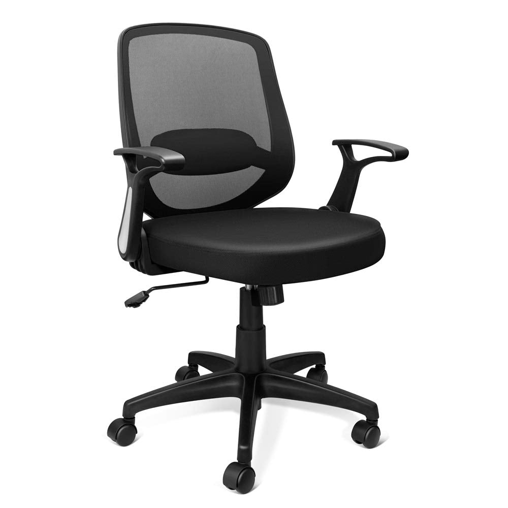 Back Mesh Office Chair Ergonomic Swivel Black Desk Office Chair Flip Up Armrests