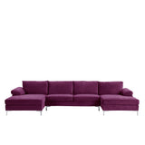 Modern Large Velvet Fabric U-Shape Sectional Sofa, Double Extra Wide