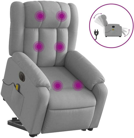 vidaXL Electric Massage Recliner Chair - Power Lift, Motorized Footrest/Backrest, Vibration Massage, Plush Fabric Seating, Light Gray