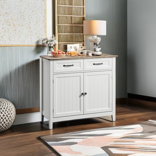 Kitchen Sideboard Buffet Cabinet, 32'' H Large Kitchen Storage Island and Adjustable Shelf