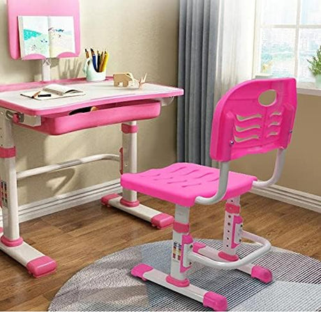 Desk and Chair Set, Height Adjustable Children School Study Desk with Tilt Desktop,