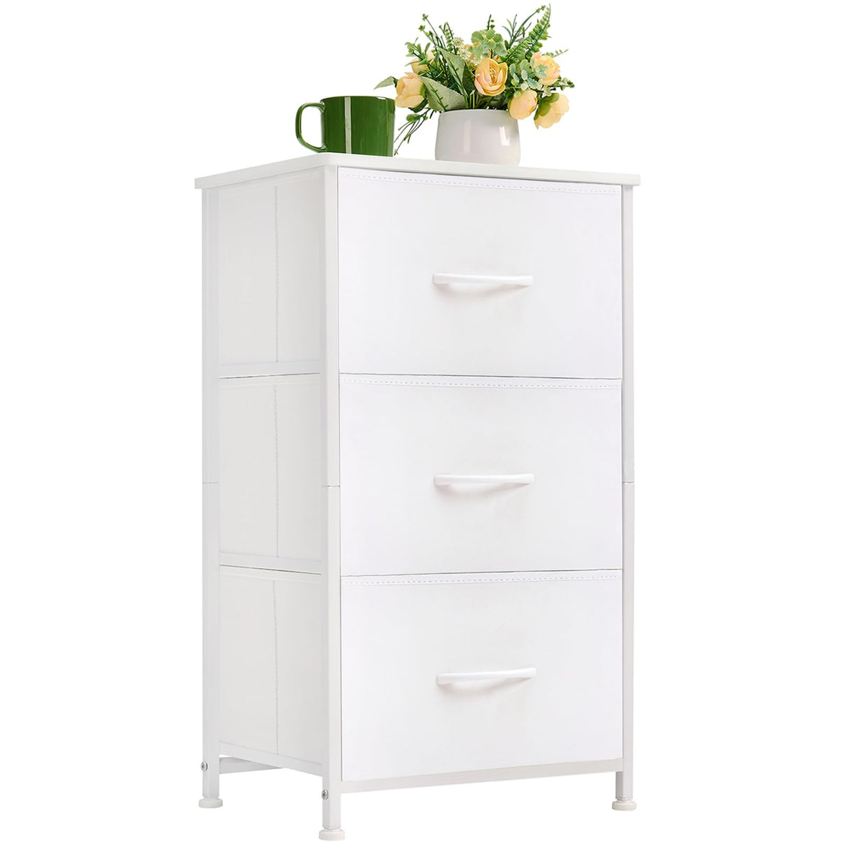 White Nightstand, 3 Drawer Dresser for Bedroom, Bedside Table Night Stand End Table