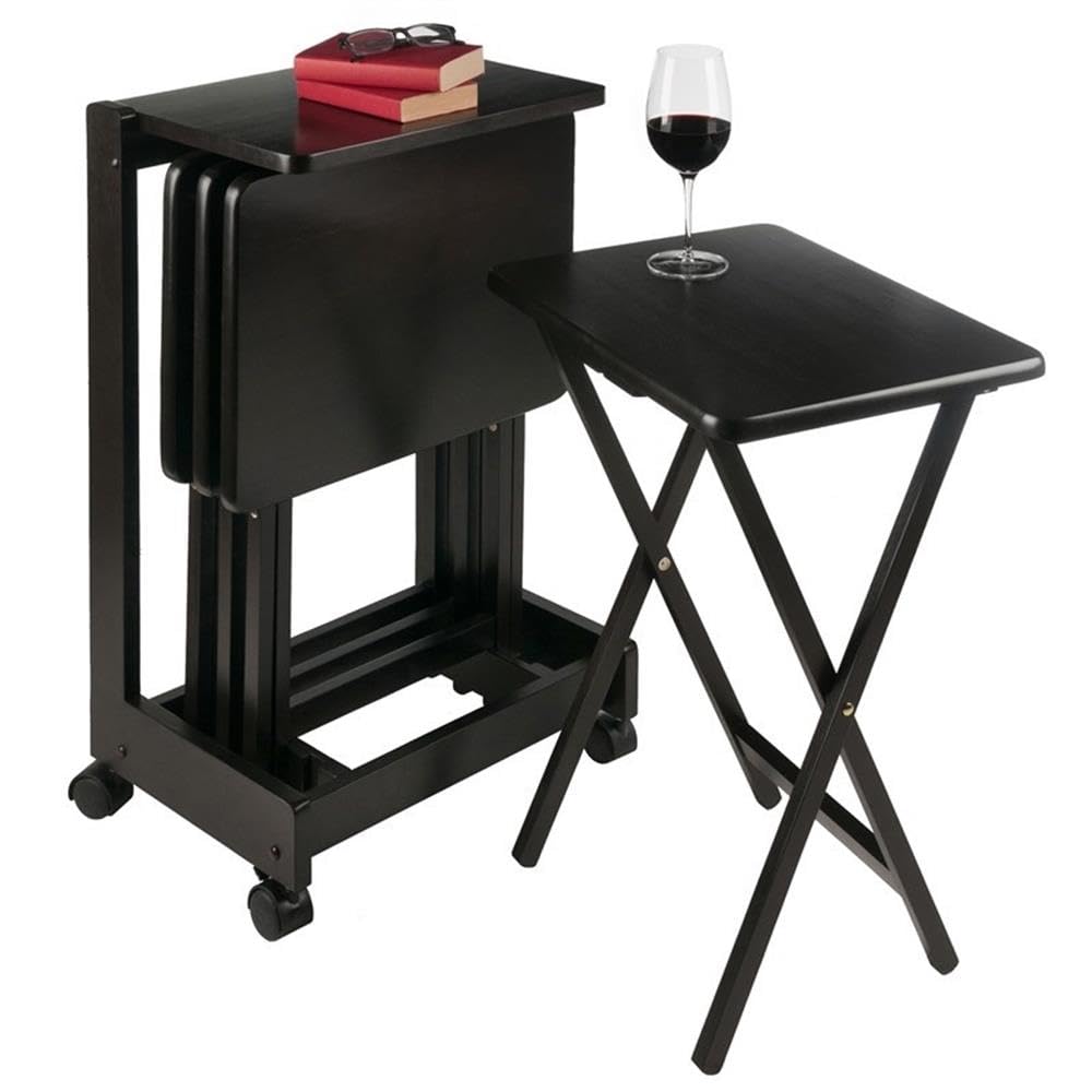 Brienda Foldable Snack Table Set with Flip Top and Storange Rack, Set of 4 Tables