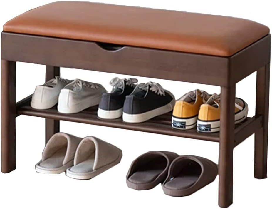 Shoe Rack Bench Wood Storage Bench PU Leather Upholstered Bench