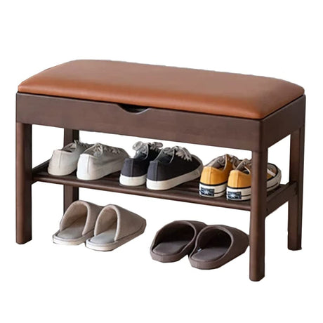 Shoe Rack Bench Wood Storage Bench PU Leather Upholstered Bench Shoe Stand