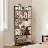 5-Tier Bookshelf, Freestanding Book Shelf, Industrial Minimalist Open Display Storage