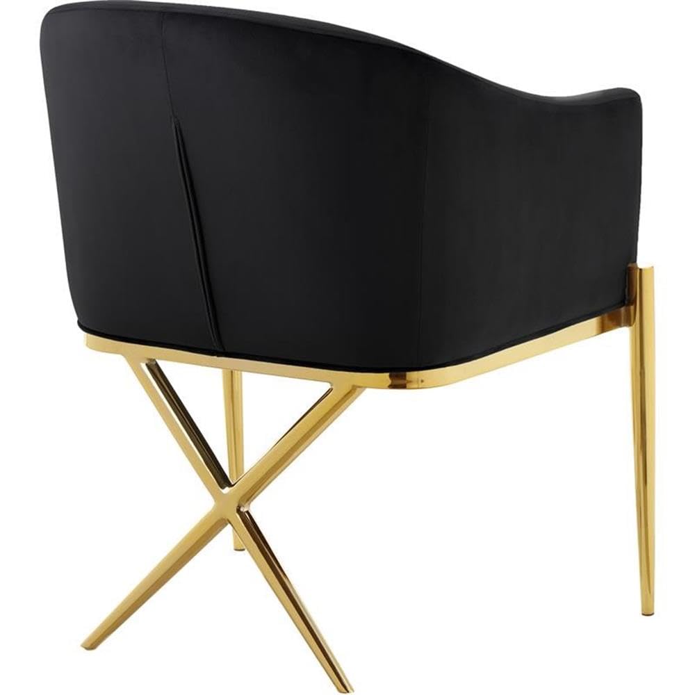 2 Piece Velvet Contemporary Dining Room Arm Chair Set with Gold Metal Legs