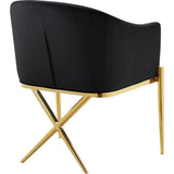2 Piece Velvet Contemporary Dining Room Arm Chair Set with Gold Metal Legs