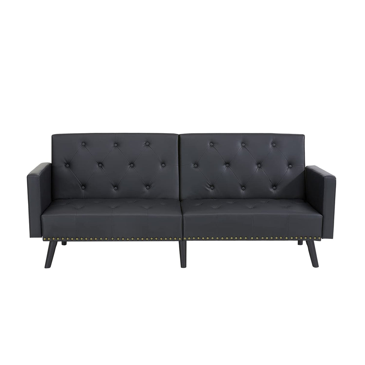 Black Futon Sofa Bed, Faux Leather Futon Couch with Armrest, Black Sofa Bed Couch