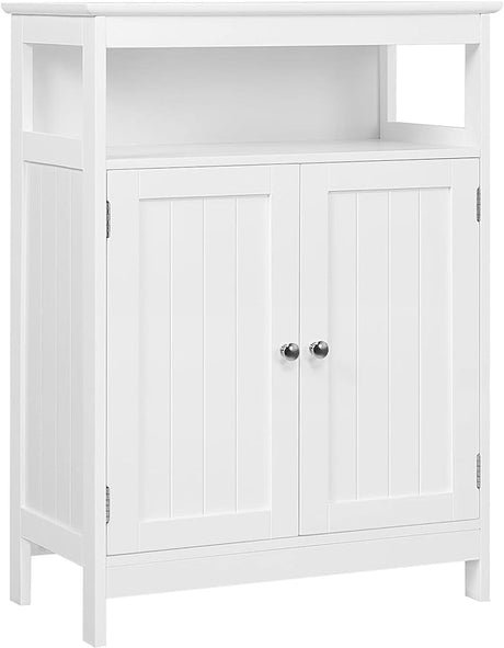 Bathroom Floor Storage Cabinet, Wooden Free Standing Storage Organizer with 2 Doors & Adjustable Shelf for Living Room,