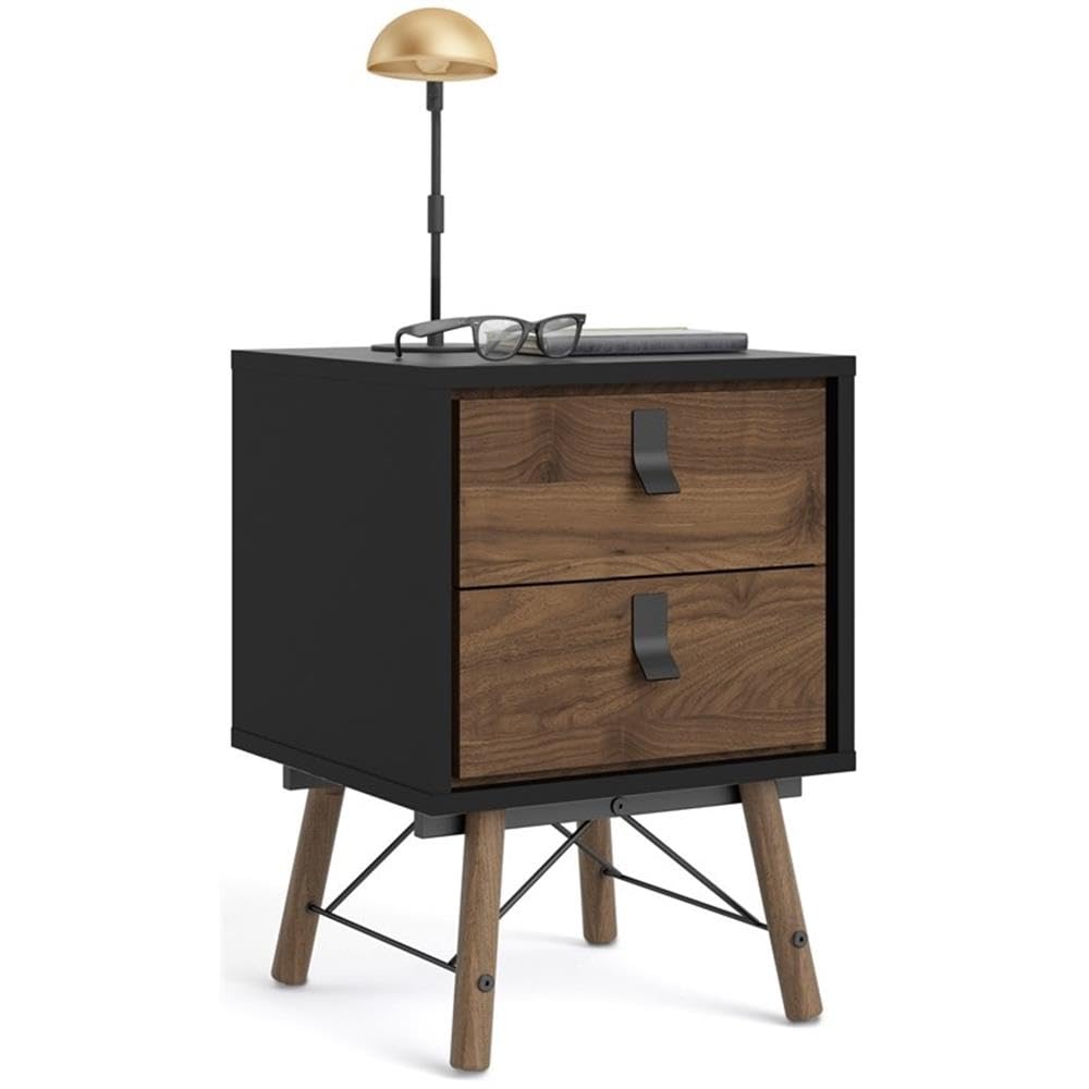 Black Matte and Walnut Ry 2 Drawer Nightstand