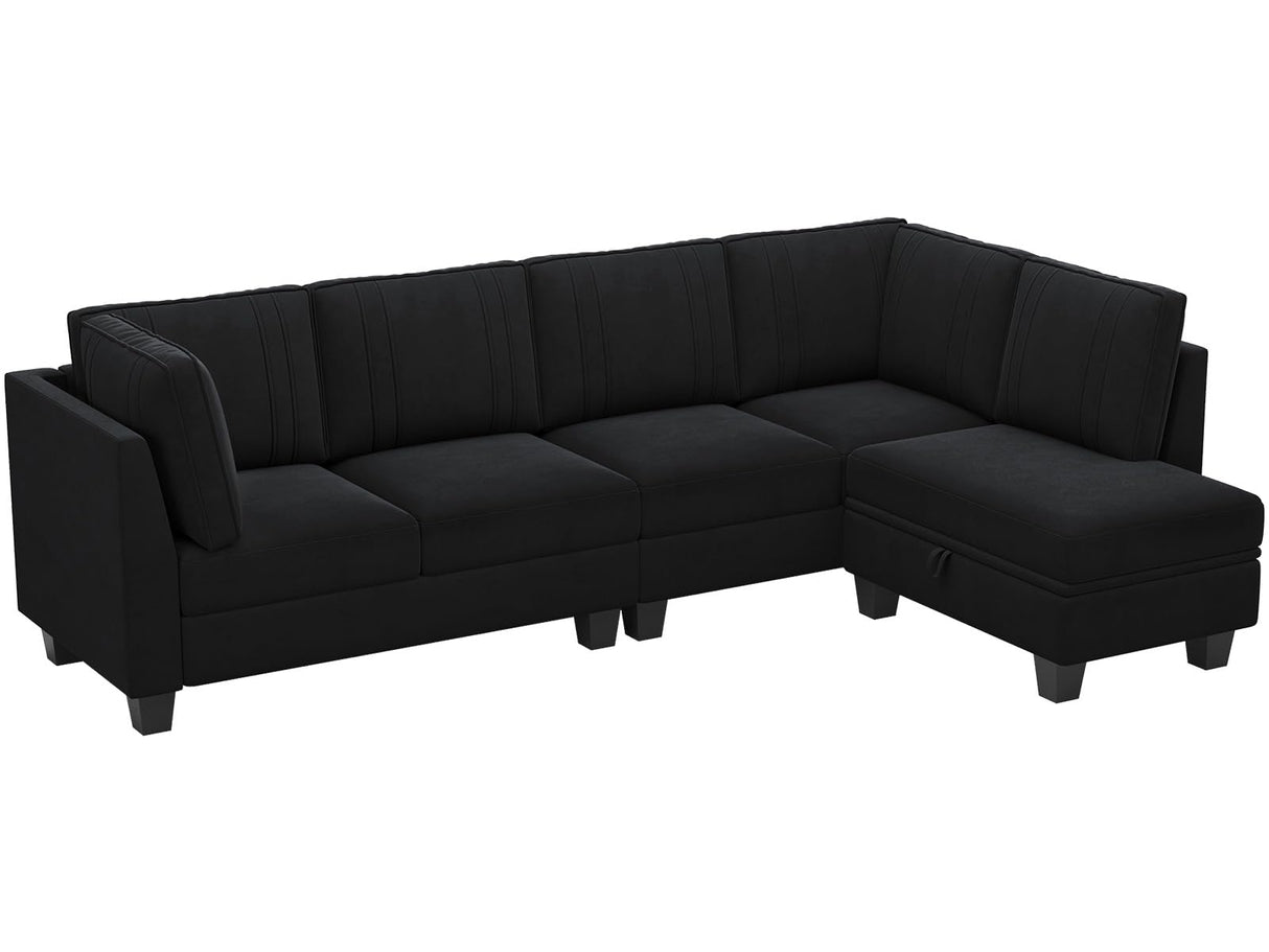 4 Seater Sectional Sofa with Reversible Chaise, Velvet L Shaped Sofa Sectional Couch