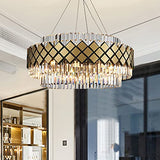 Gold Finish Round Pendant Light Fixture Postmodern 8 Bulbs Crystal Rod Ceiling