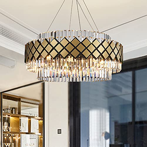 Gold Finish Round Pendant Light Fixture Postmodern 21 Bulbs Crystal Rod Ceiling Chandelier