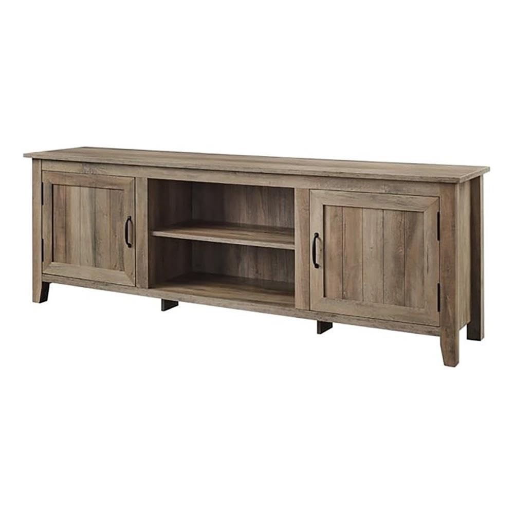 Farmhouse Rustic Wood Barn Door 70" TV Stand Console with Storage in Rustic Gray