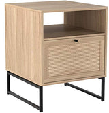 Mina Rattan Wood End Side Accent Table Nightstand with Storage for Living Room