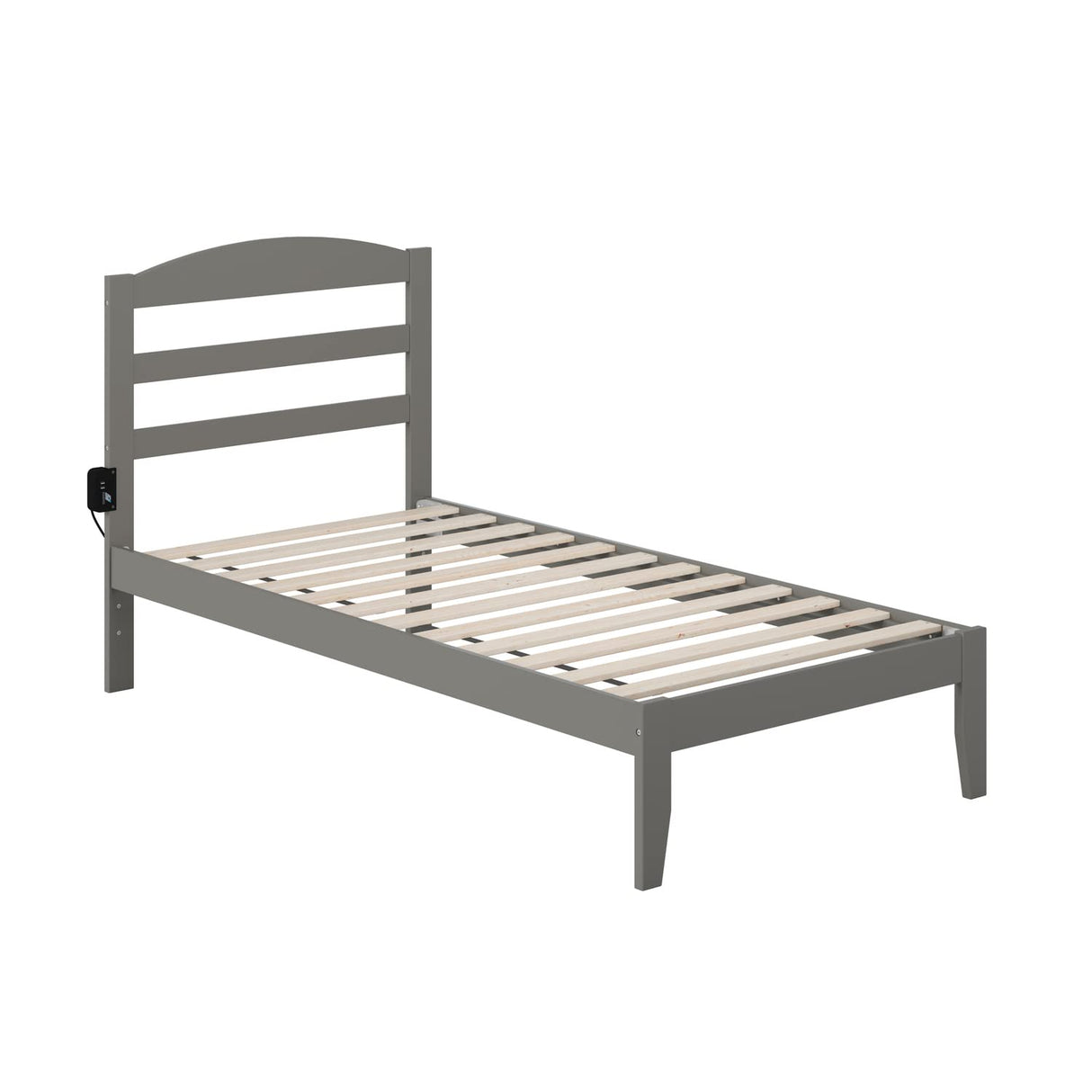 Wood Traditional Twin Bed with USB Charger in Gray