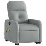 Power Lift Massage Recliner - Light Gray Fabric, Motorized Adjustable Back and Footrest, Vibration Massage, Side Storage Pocket