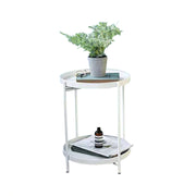 End Table 2-Tier Metal Round Accent Anti-Rust Waterproof Simplistic Sofa Side Table