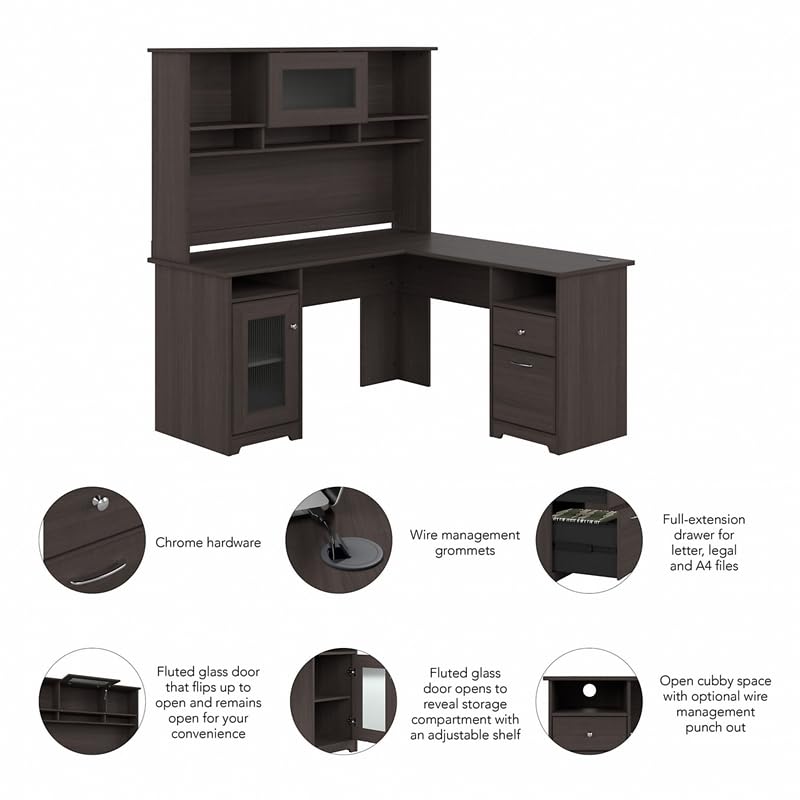 Home Office L-Shape Computer Desk with Hutch in Gray