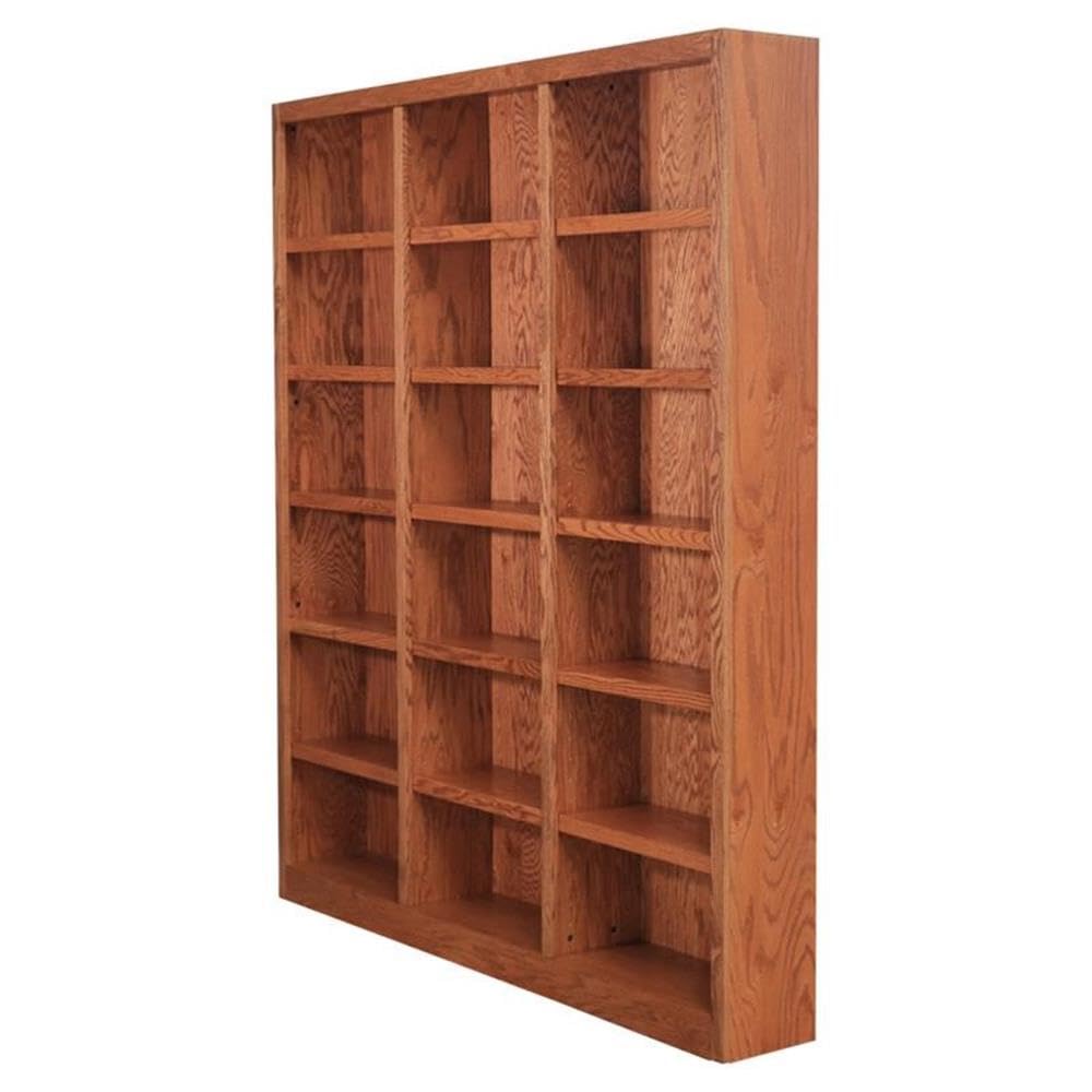 " Tall 18-Shelf Triple Wide Wood Bookcase in Dry Oak