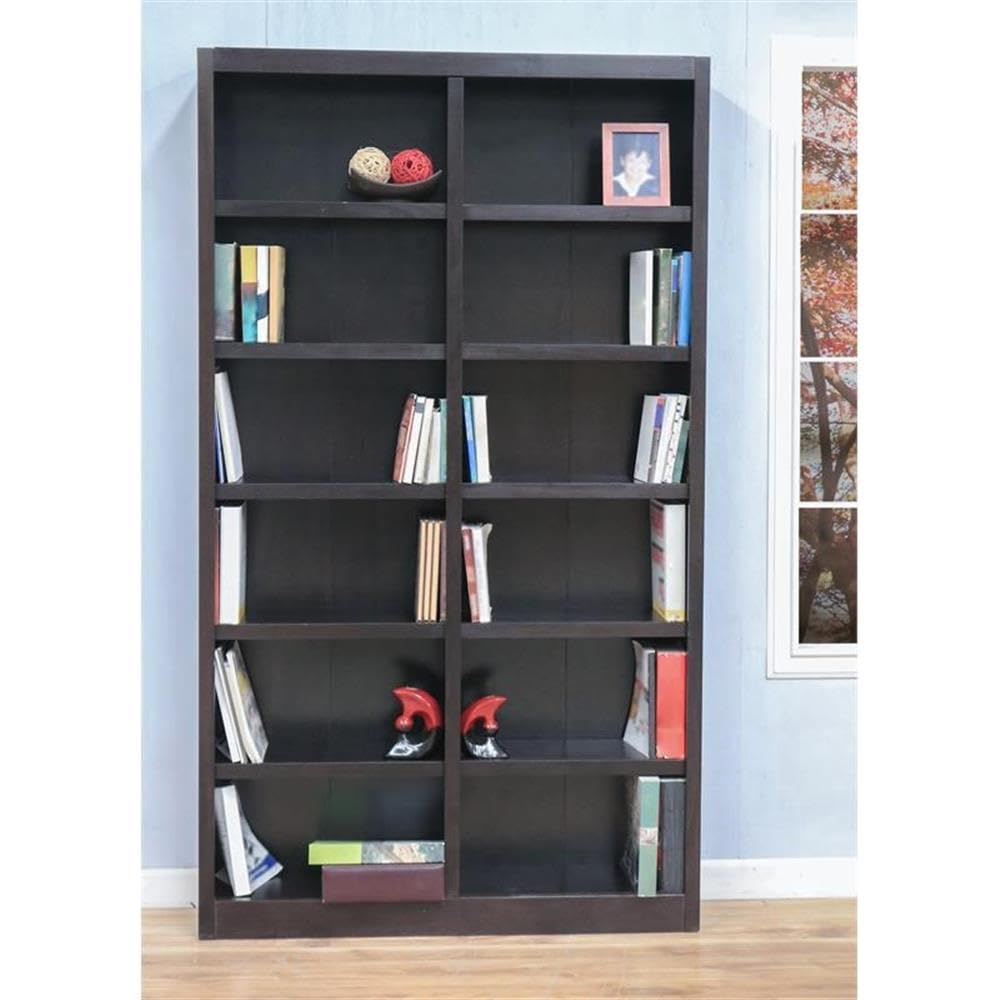 84" Traditional Double Wide Wood Bookcase with 10 Adjustable Shelves and 2 Fixed Shelves