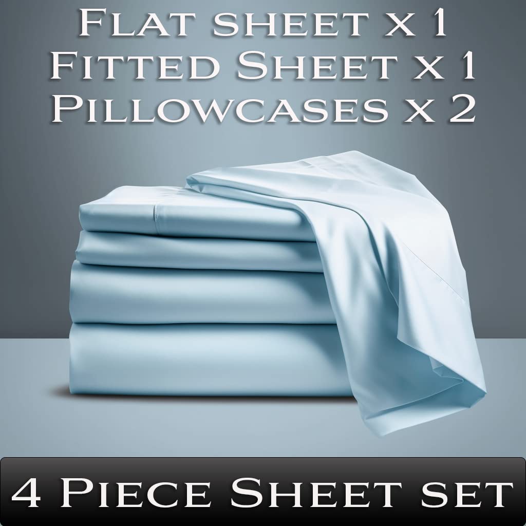 Lunar - Pure 100 Percent Rayon Derived from Bamboo Bed Sheet Set w/Corner Straps, for Hot Sleepers, Soft, Lightweight, Extra Deep Pockets 18” (One Set) (Glacier Blue, Split King)