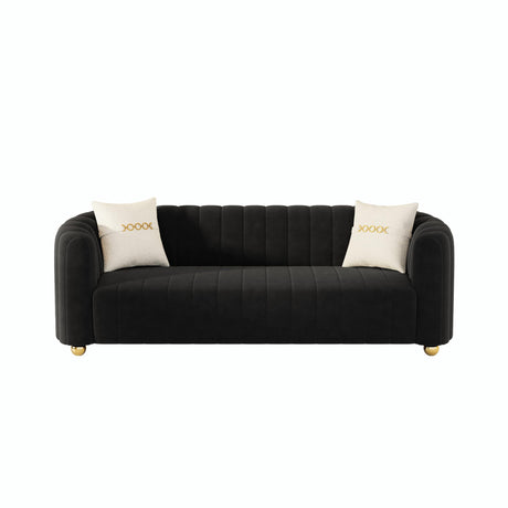 Modern Black Velvet Couch for Living Room, 83.46" Curved Black Sofa with Gold Metal