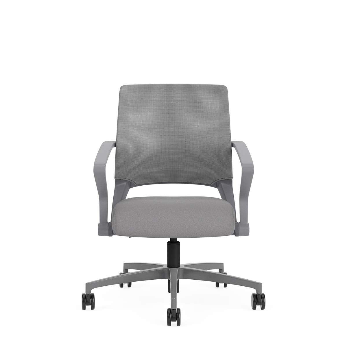 Integrated Fixed Arms and Generous Recline, Built-in Lumbar Support for Compact Home Offices, 5-Star Swivel Base and Grey Frame, Lilac