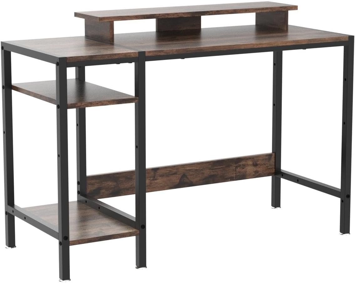 Gaming/Computer Desk - 47” Home Office Small Desk with Monitor Stand, Rustic Writing Desk for 2 Monitors