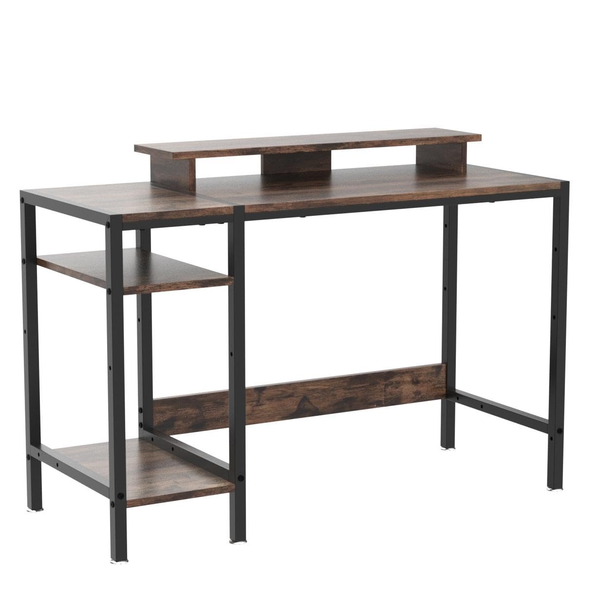 Gaming/Computer Desk - 47” Home Office Small Desk with Monitor Stand, Rustic Writing Desk for 2 Monitors
