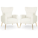 Velvet Accent Chair Set of 2, Upholstered Tufted Wingback Arm Chair w/Lumbar Pillow