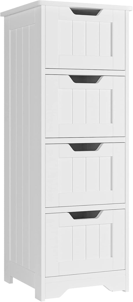 Bathroom Storage Cabinet, Side Cabinet with 4 Drawers, 11.8” x 11.8” x 32.5” Freestanding