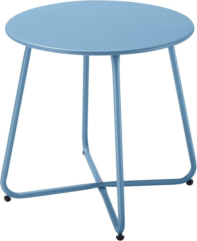 Patio Small Side Table Waterproof Round Metal Steel Weather Resistant Portable