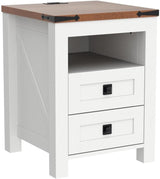 Nightstand with Charging Station, End Table, Side Table with 2 Drawers Storage Cabinet