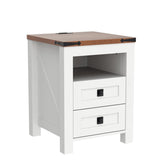 Nightstand with Charging Station, End Table, Side Table with 2 Drawers Storage Cabinet