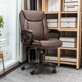 Classic PU Padded Mid-Back Office Chair with Armrests - Brown
