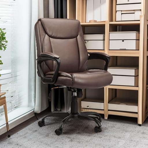 Classic PU Padded Mid-Back Office Chair with Armrests - Brown