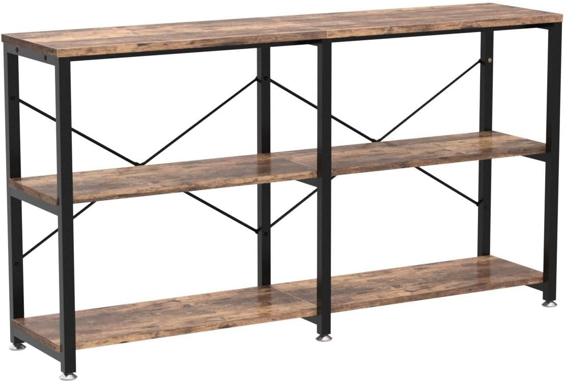 55 Inch Entryway Console Table, Narrow Industrial Sofa Table Behind Couch with 3-