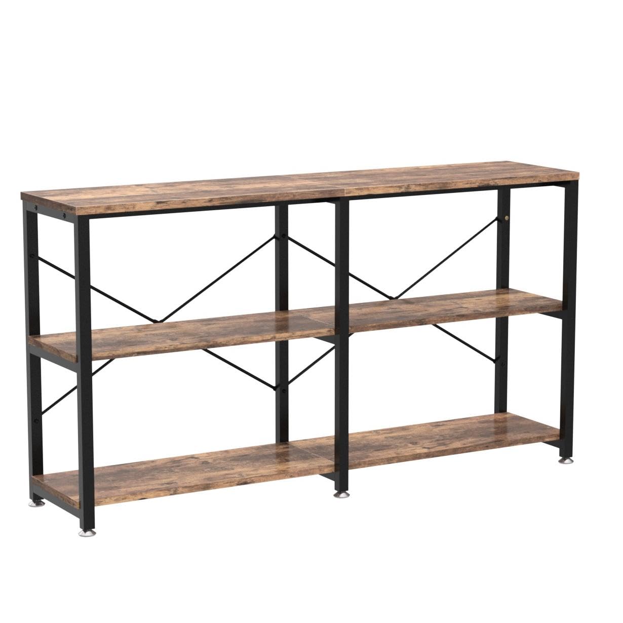 55 Inch Entryway Console Table, Narrow Industrial Sofa Table Behind Couch with 3-