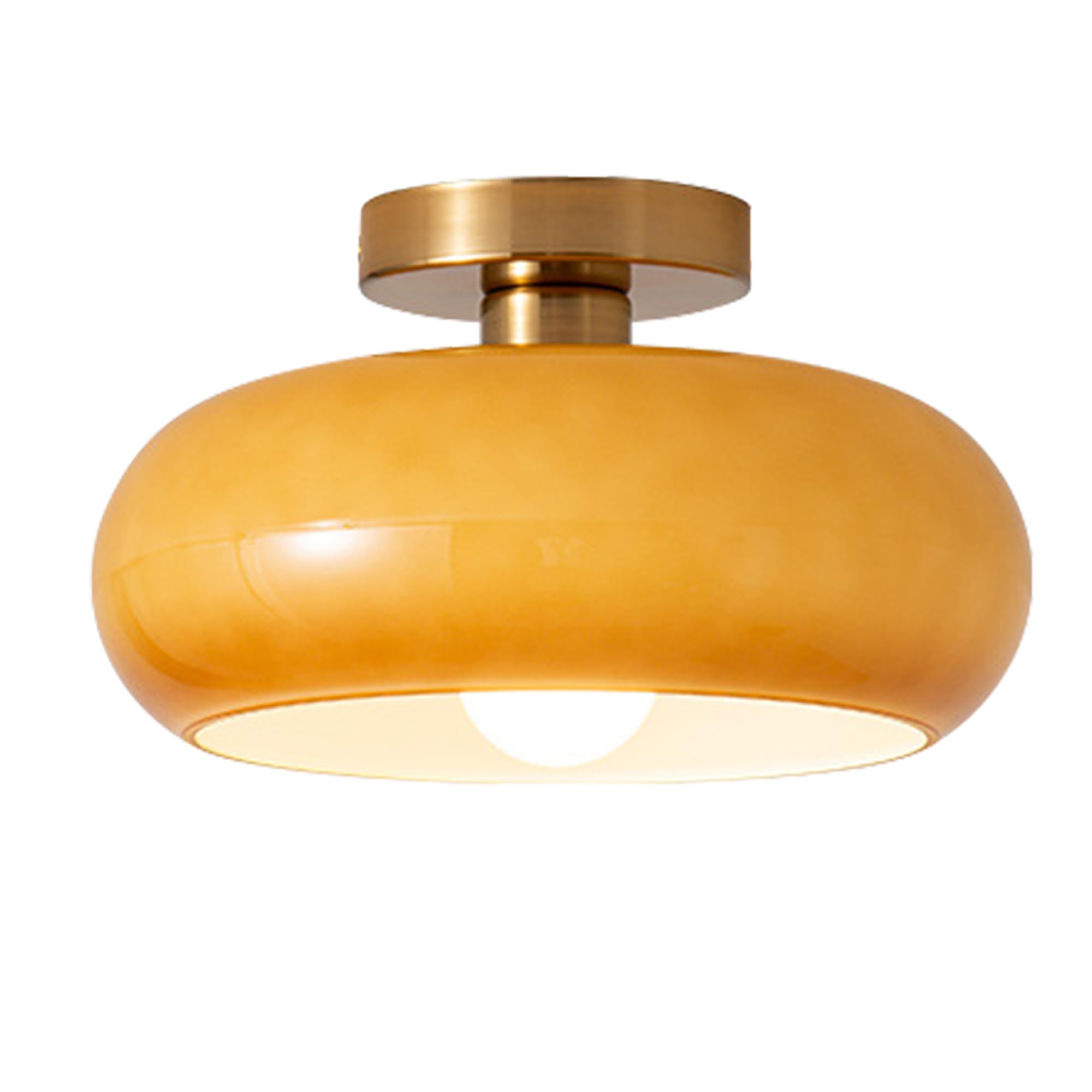 Semi Flush Mount Ceiling Light with Orange Glass Shade