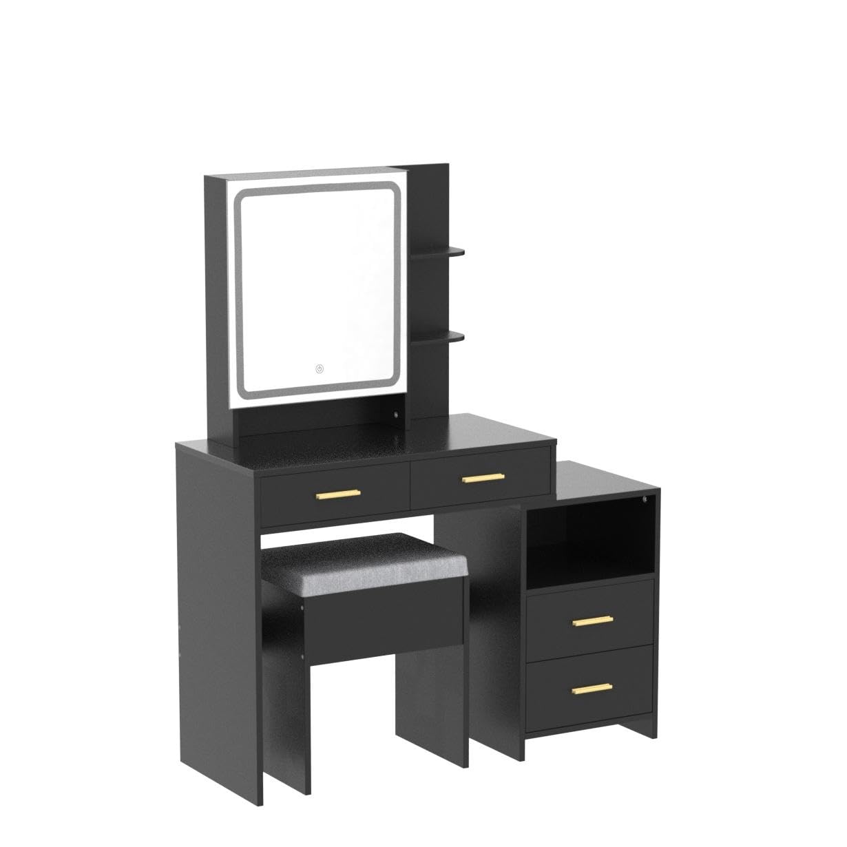 Table Set with Sliding Lighted Mirror 3-Color Lighting Makeup Desk with 4 Drawers,