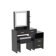 Table Set with Sliding Lighted Mirror 3-Color Lighting Makeup Desk with 4 Drawers,