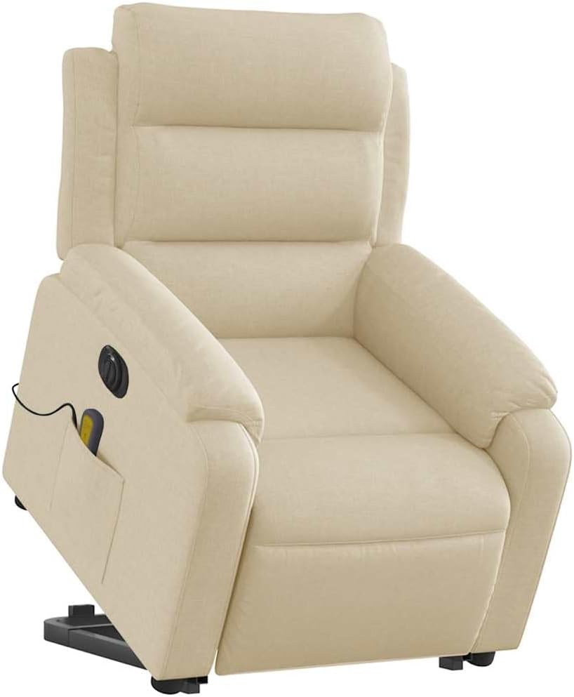 Massage Recliner Chair - Power Lift, Reclining Armchair with Vibration Massage, Side Pocket, Cream Fabric for Elderly Comfort in Home Use