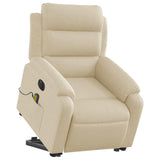 Massage Recliner Chair - Power Lift, Reclining Armchair with Vibration Massage, Side Pocket, Cream Fabric for Elderly Comfort in Home Use