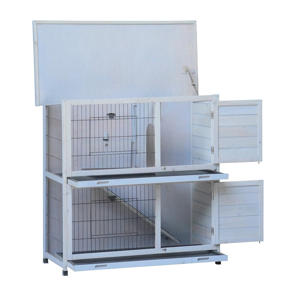 Rabbit Hutch Outdoor, 2-Story Rabbit Cage Indoor with Run, Bunny Cage